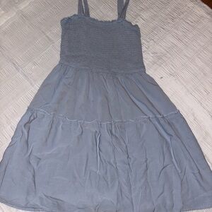 Smocked Tiered Mini Dress in Dusty Blue
